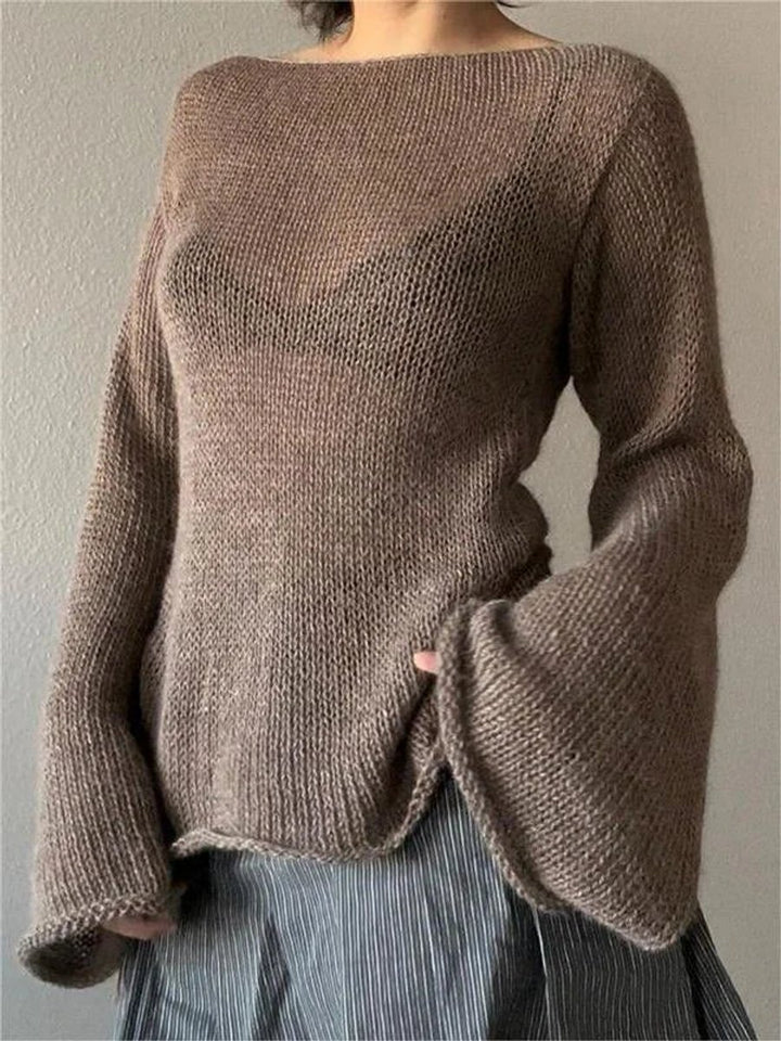 Women's Long-Sleeve Knit Open-Back Flared-Cuff Jumper Top