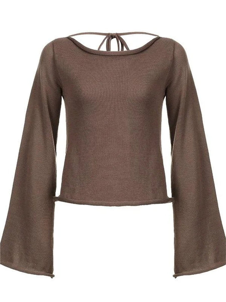 Women's Long-Sleeve Knit Open-Back Flared-Cuff Jumper Top