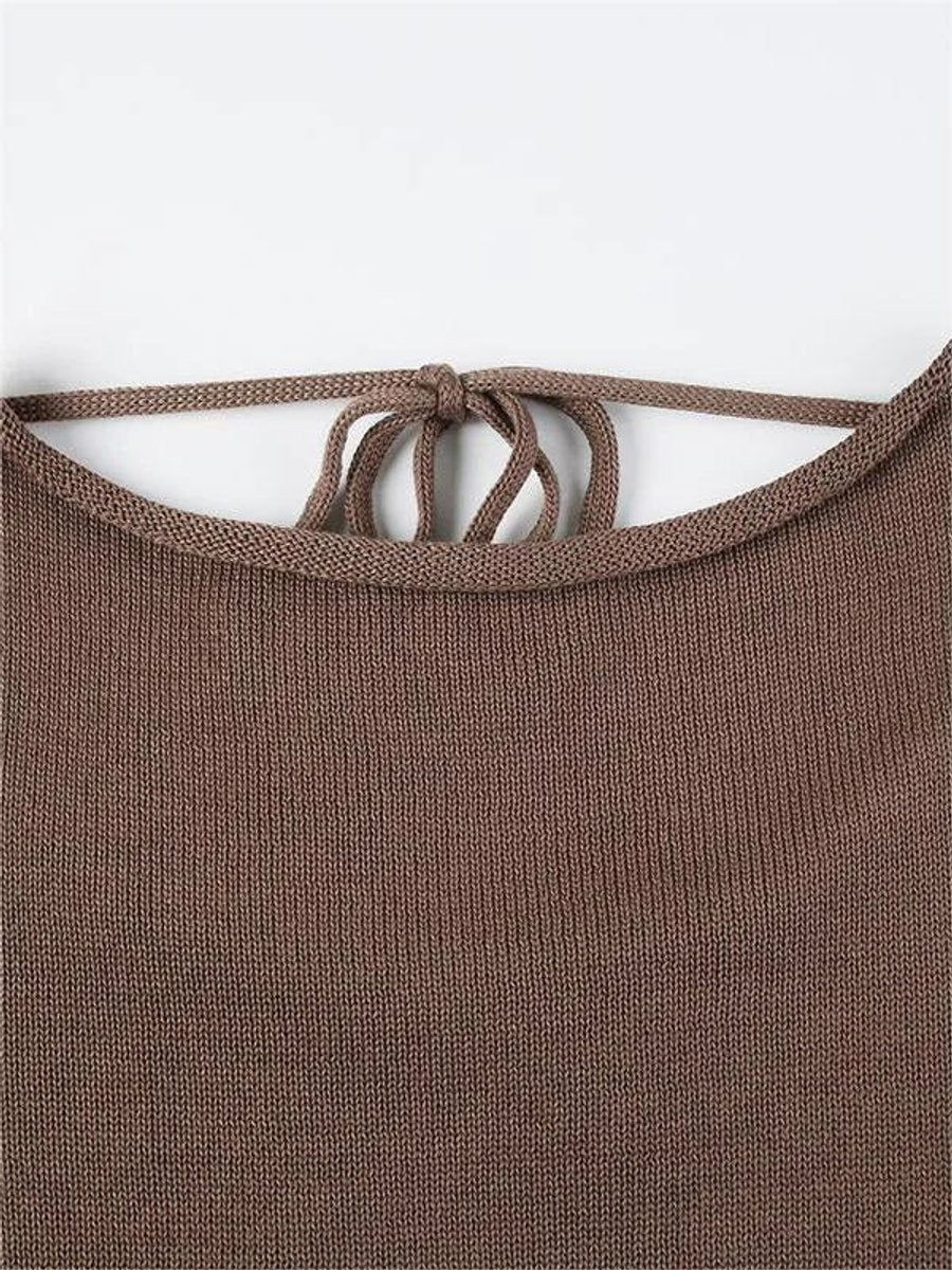 Women's Long-Sleeve Knit Open-Back Flared-Cuff Jumper Top