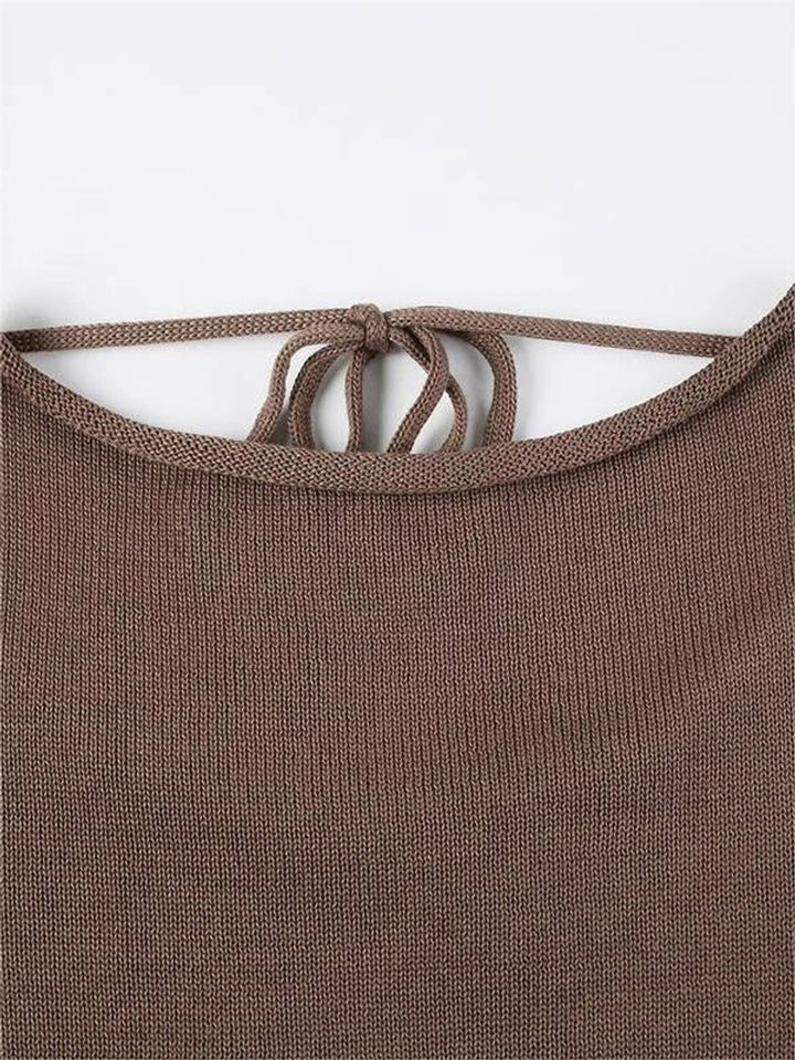 Women's Long-Sleeve Knit Open-Back Flared-Cuff Jumper Top