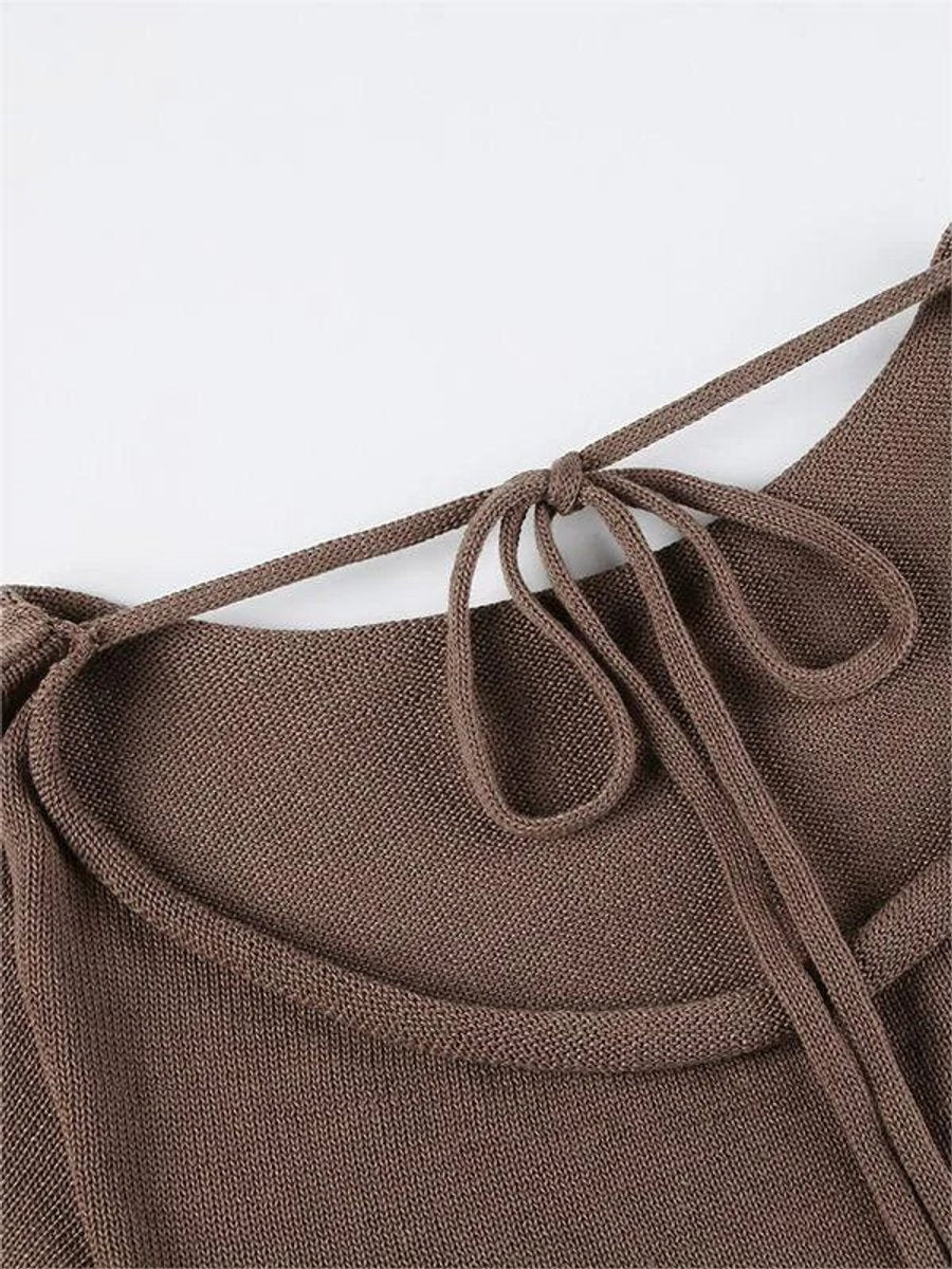Women's Long-Sleeve Knit Open-Back Flared-Cuff Jumper Top