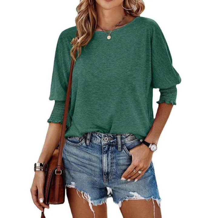 Women's Long-Sleeve Smocked Cuff Relaxed Batwing Blouse Top