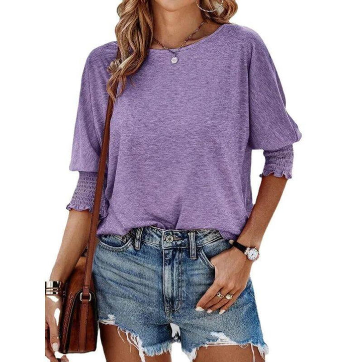 Women's Long-Sleeve Smocked Cuff Relaxed Batwing Blouse Top