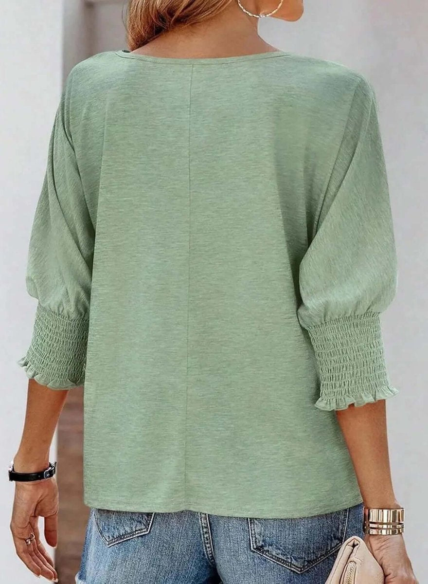 Women's Long-Sleeve Smocked Cuff Relaxed Batwing Blouse Top