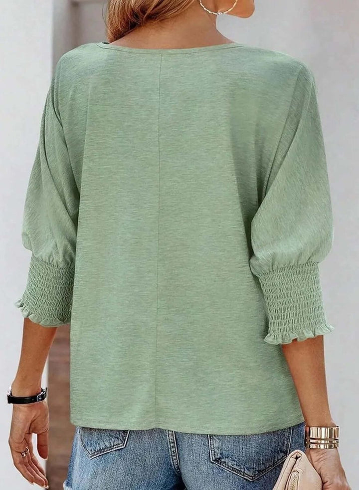 Women's Long-Sleeve Smocked Cuff Relaxed Batwing Blouse Top