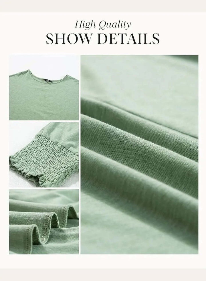 Women's Long-Sleeve Smocked Cuff Relaxed Batwing Blouse Top