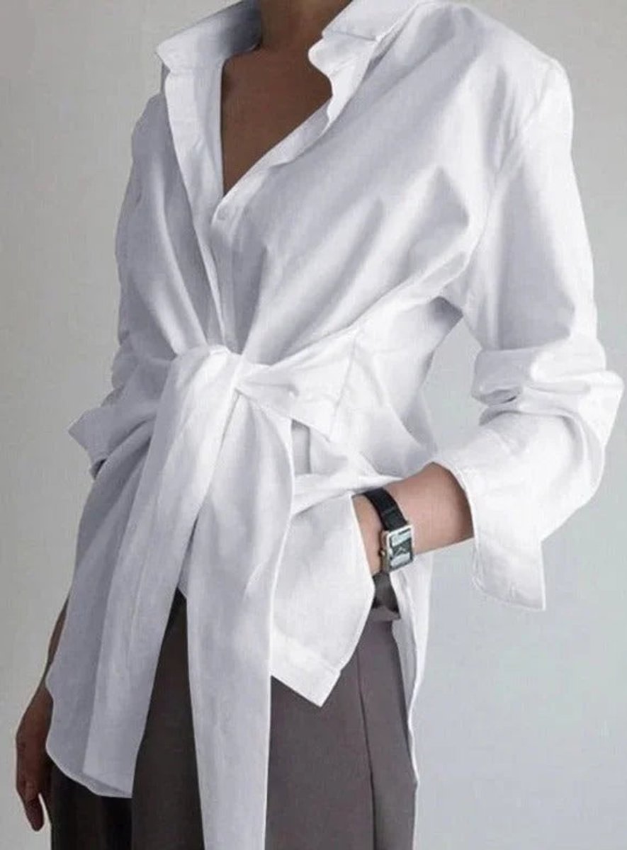 Women's Long-Sleeve Tie-Belt Wrap Blouse