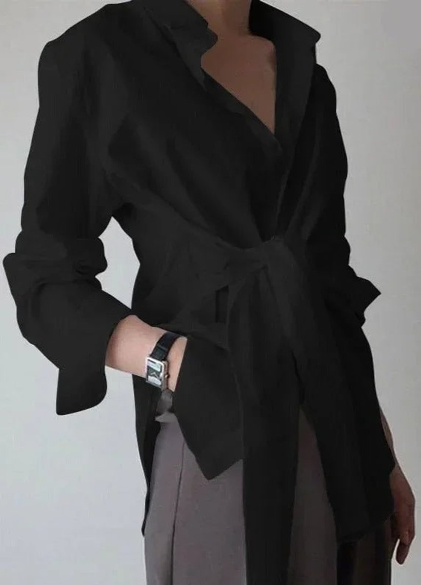 Women's Long-Sleeve Tie-Belt Wrap Blouse