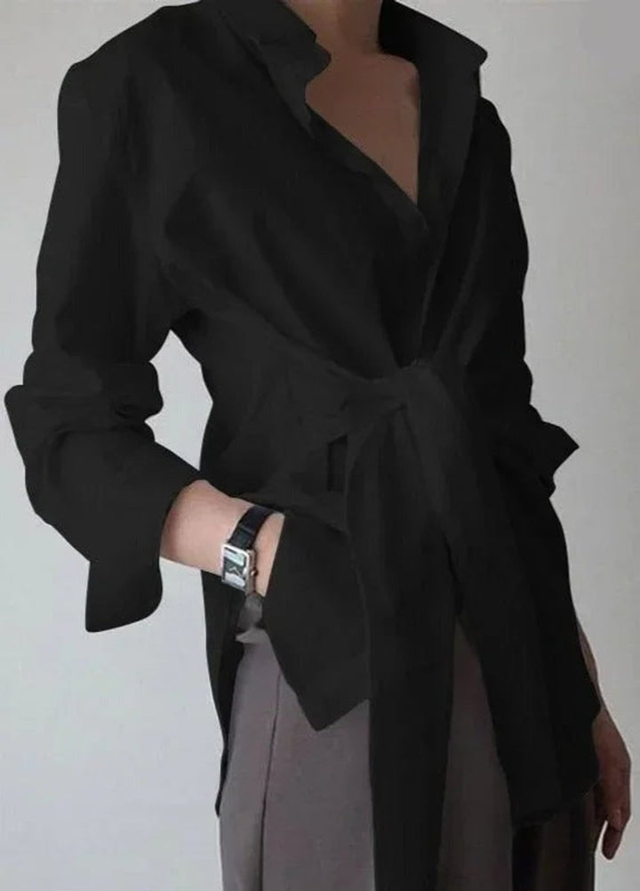 Women's Long-Sleeve Tie-Belt Wrap Blouse