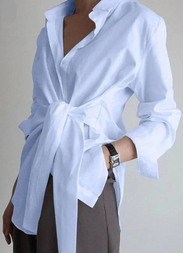 Women's Long-Sleeve Tie-Belt Wrap Blouse