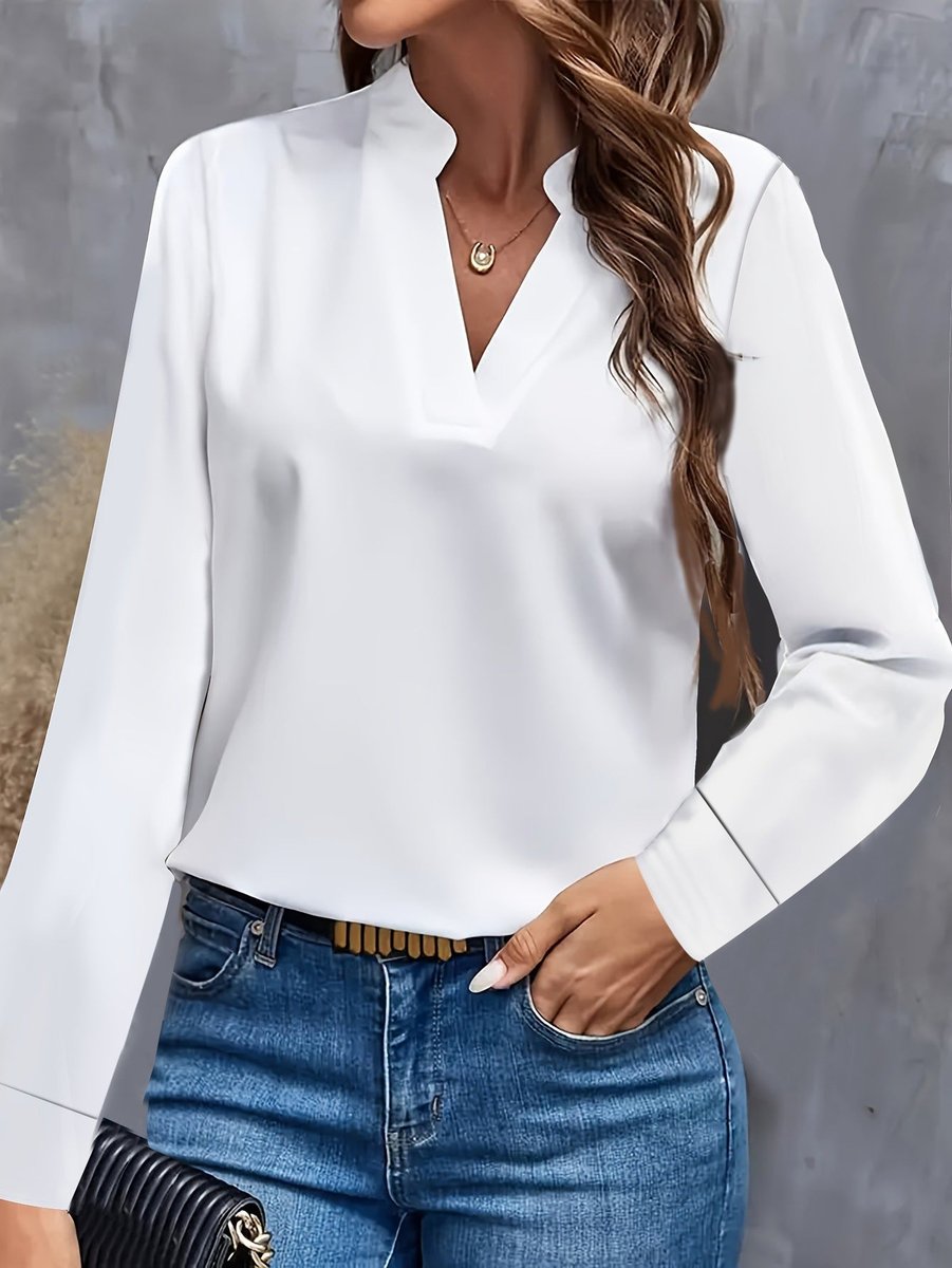 Women's Long-Sleeve V-Neck Blouse Flowy Lightweight Top