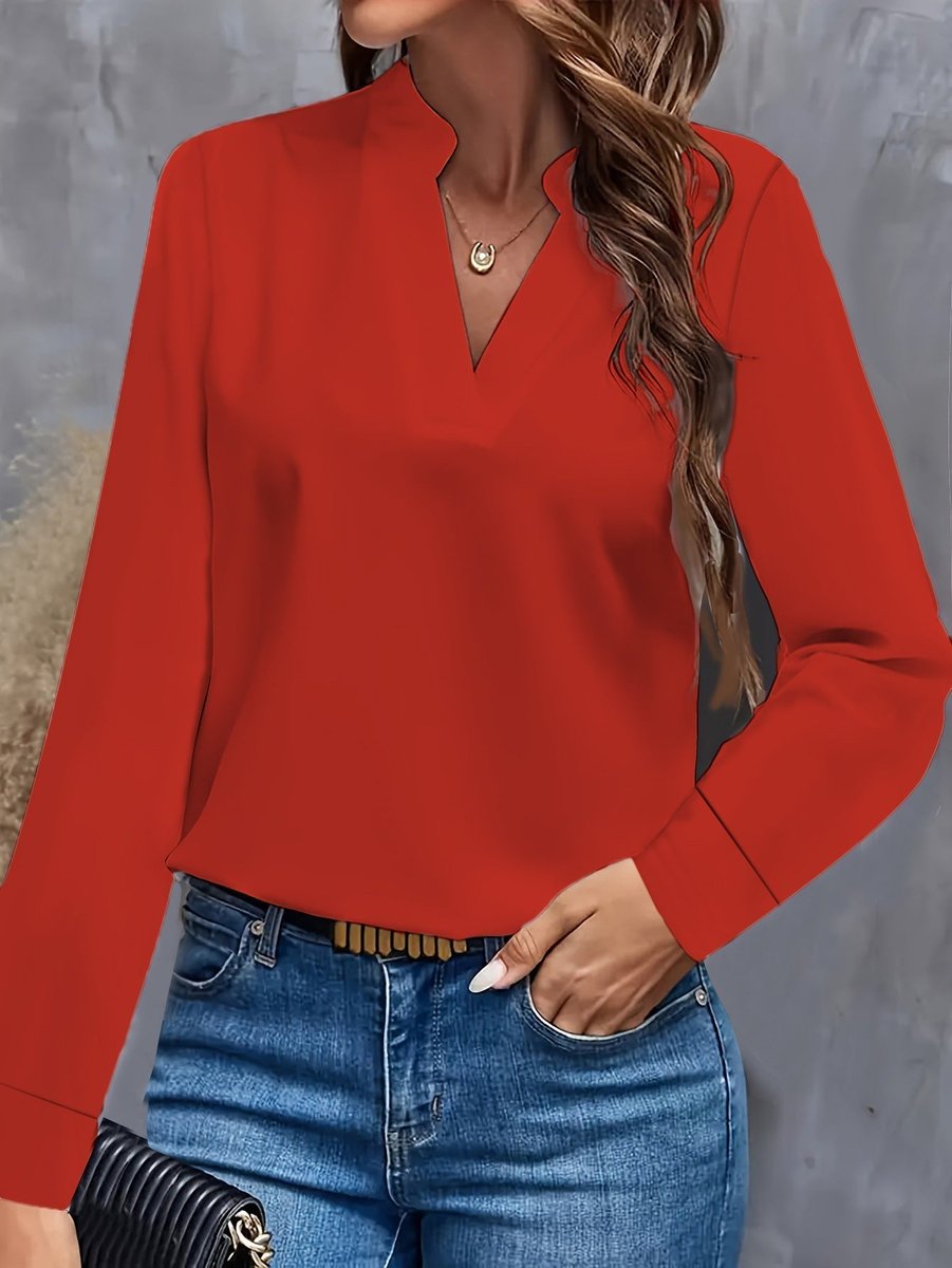 Women's Long-Sleeve V-Neck Blouse Flowy Lightweight Top