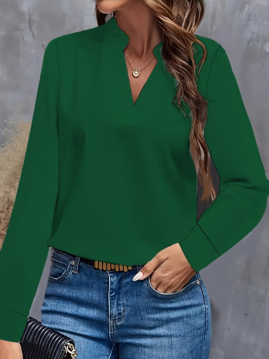 Women's Long-Sleeve V-Neck Blouse Flowy Lightweight Top