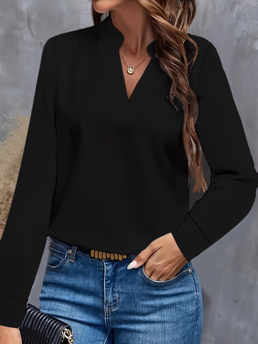 Women's Long-Sleeve V-Neck Blouse Flowy Lightweight Top