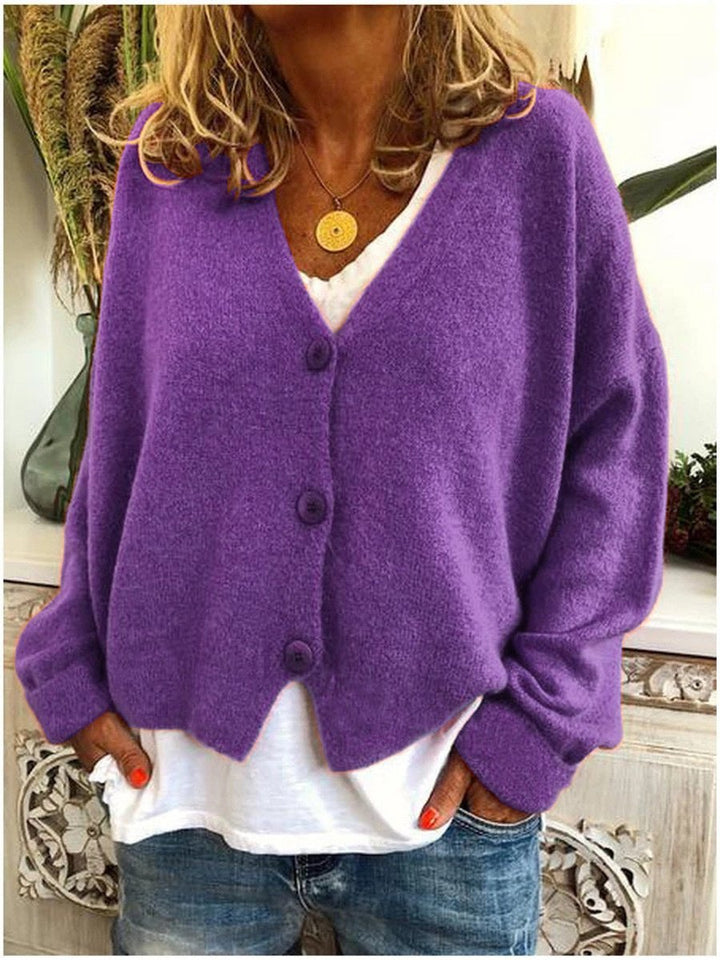 Women's Long-Sleeve V-Neck Button-Front Soft Knit Cardigan Top