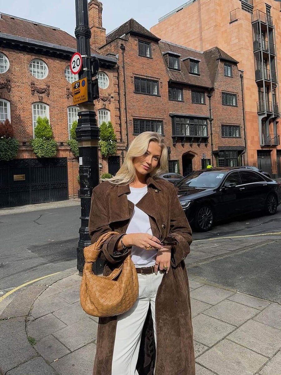 Women's Long Suede Trench Coat Relaxed Fit Outerwear