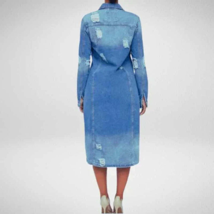 Women's Longline Distressed Denim Trench Coat