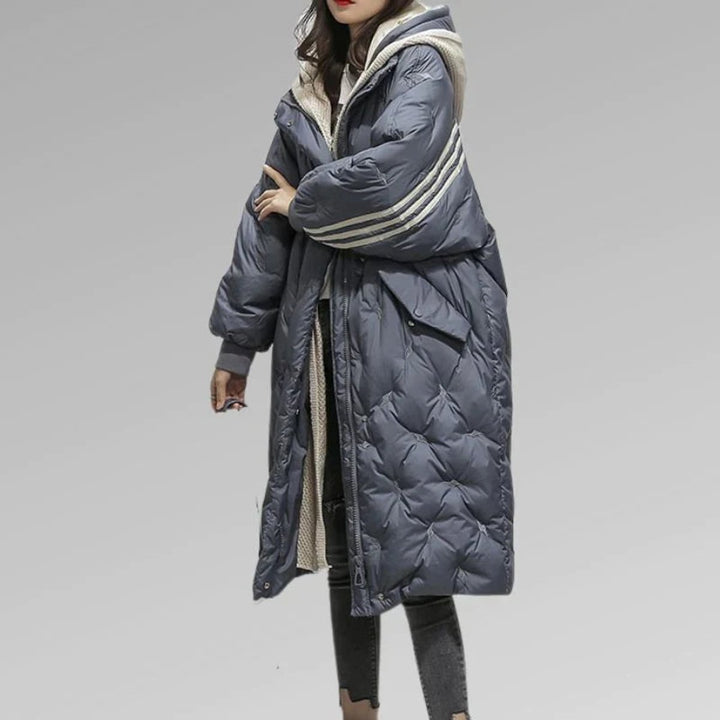 Women's Longline Quilted Hooded Puffer Coat Ladies Winter Jacket