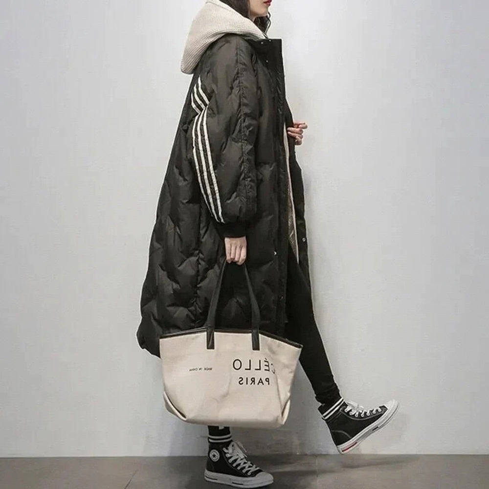Women's Longline Quilted Hooded Puffer Coat Ladies Winter Jacket