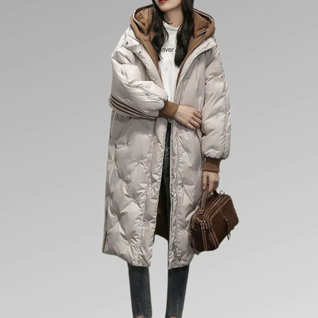 Women's Longline Quilted Hooded Puffer Coat Ladies Winter Jacket