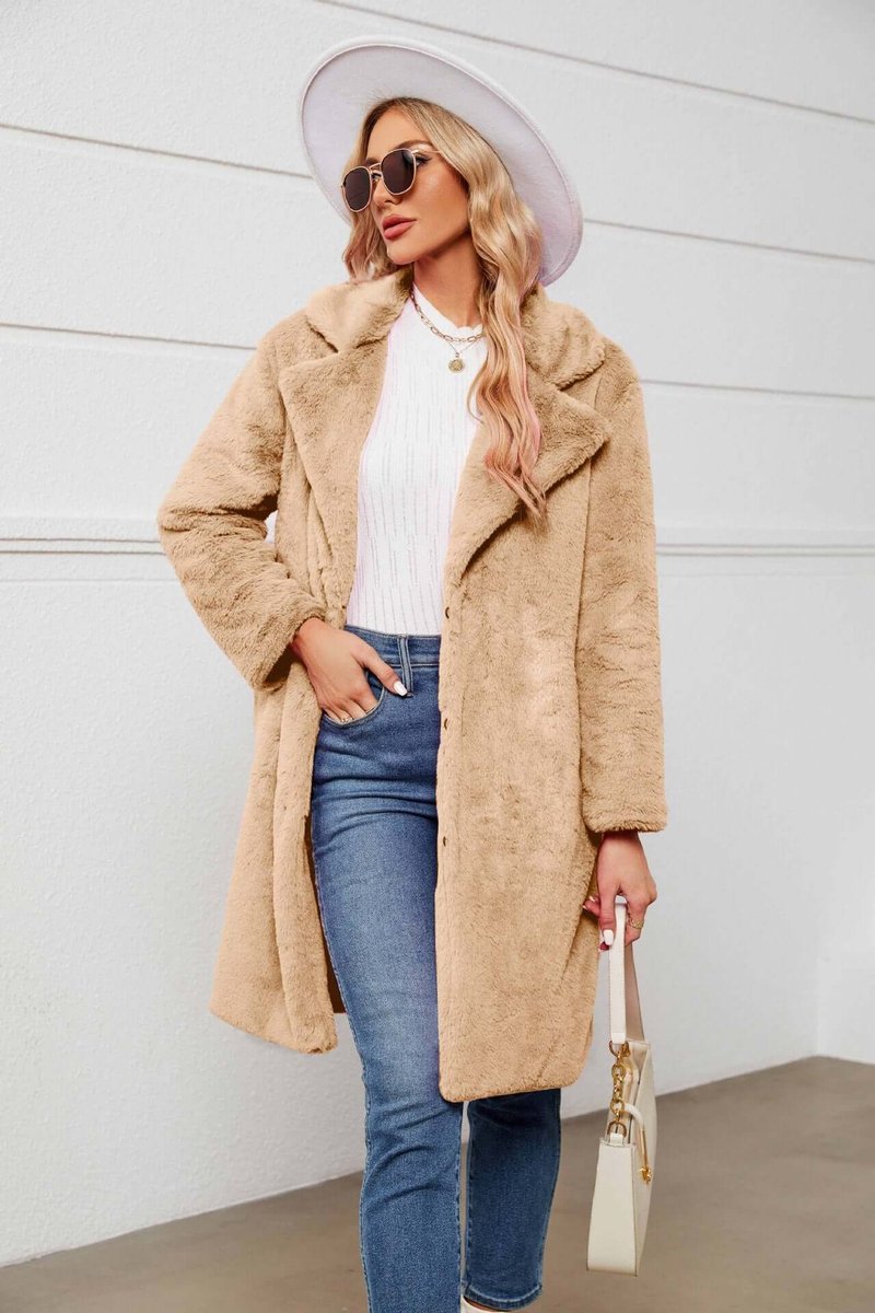 Women's Longline Teddy Coat Fluffy Lapel Faux Fur Coat