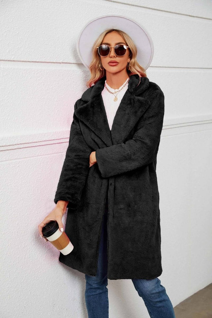 Women's Longline Teddy Coat Fluffy Lapel Faux Fur Coat