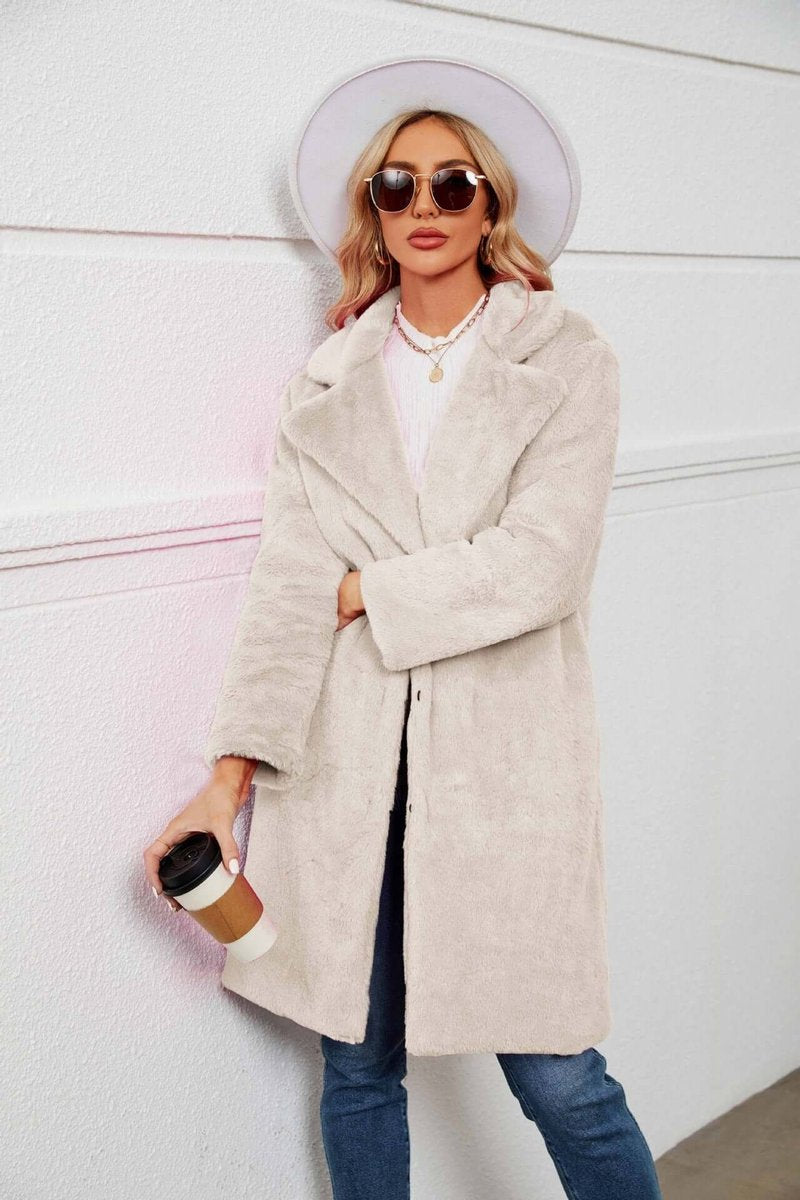 Women's Longline Teddy Coat Fluffy Lapel Faux Fur Coat