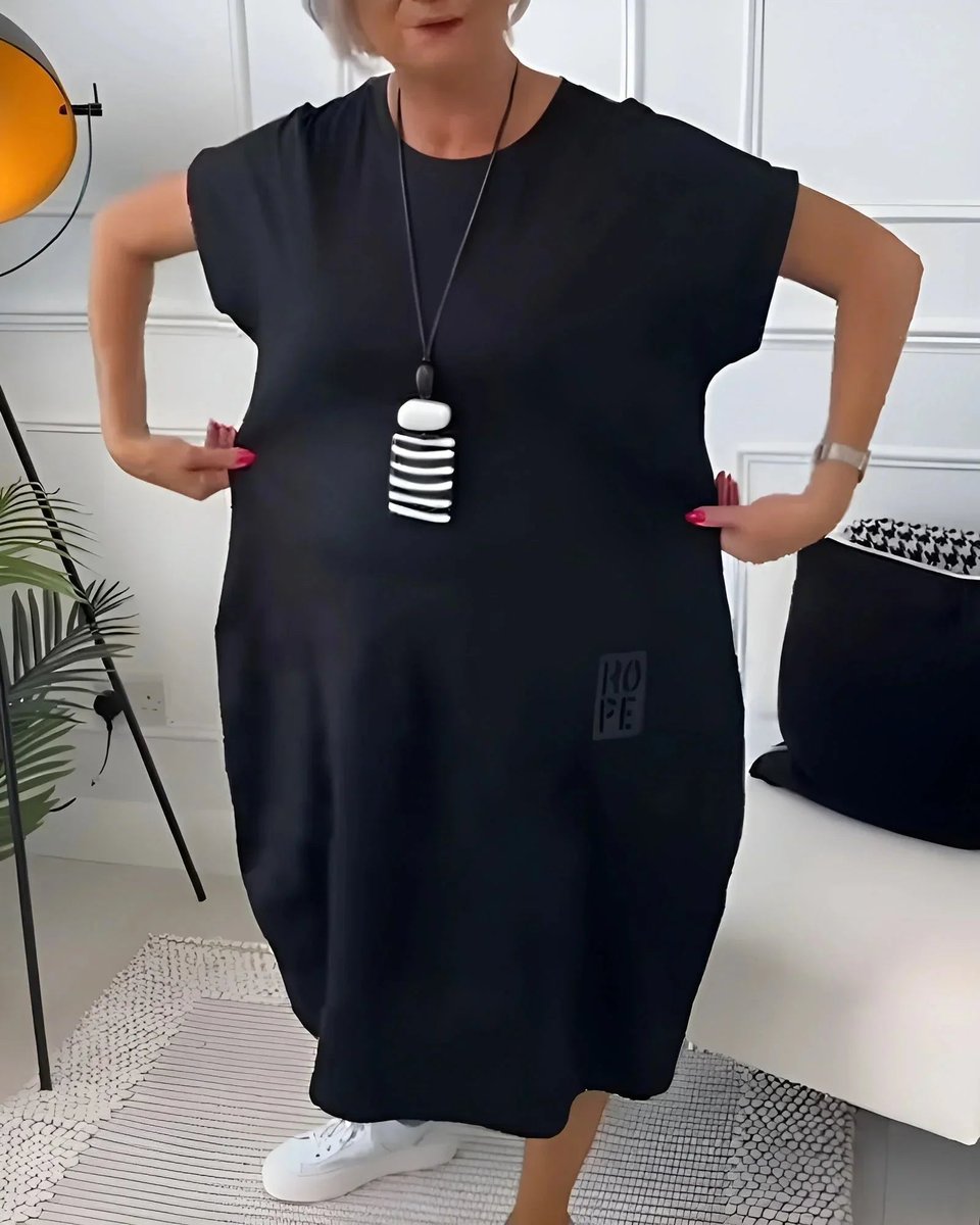 Women's Loose Everyday Day Dress Midi Pocketed Short-Sleeve Jumper Dress
