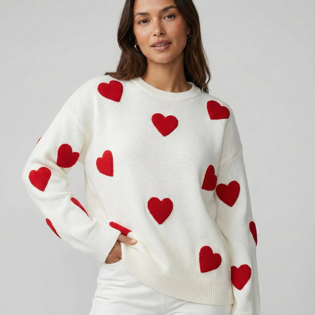 Women's Loose-Fit Heart-Print Knitted Jumper