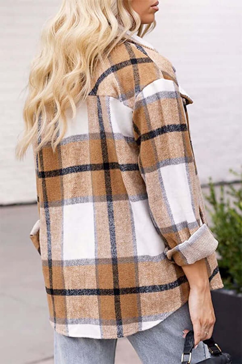 Women's Loose Fit Long-Sleeve Checked Blouse Shacket
