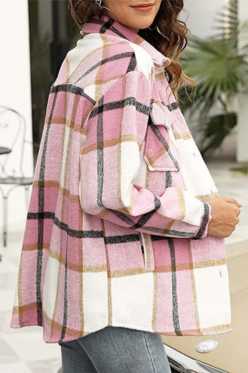 Women's Loose Fit Long-Sleeve Checked Blouse Shacket