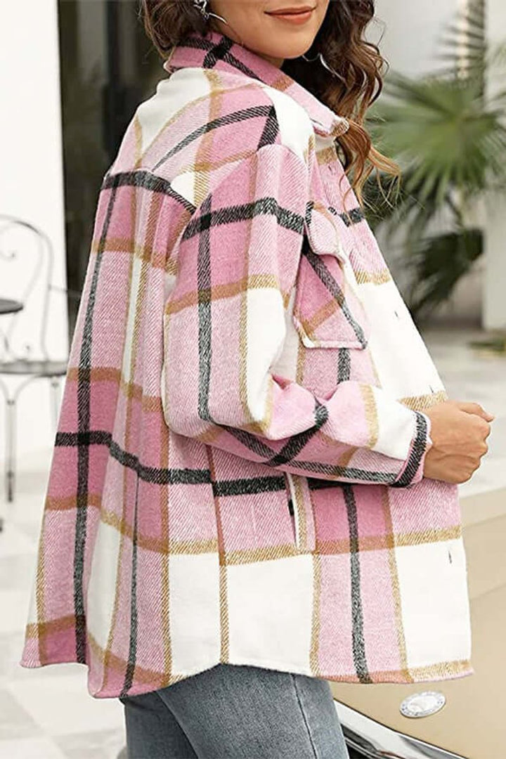 Women's Loose Fit Long-Sleeve Checked Blouse Shacket