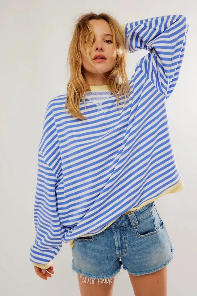 Women's Loose-Fit Striped Knitted Jumper Oversized Long-Sleeve Top