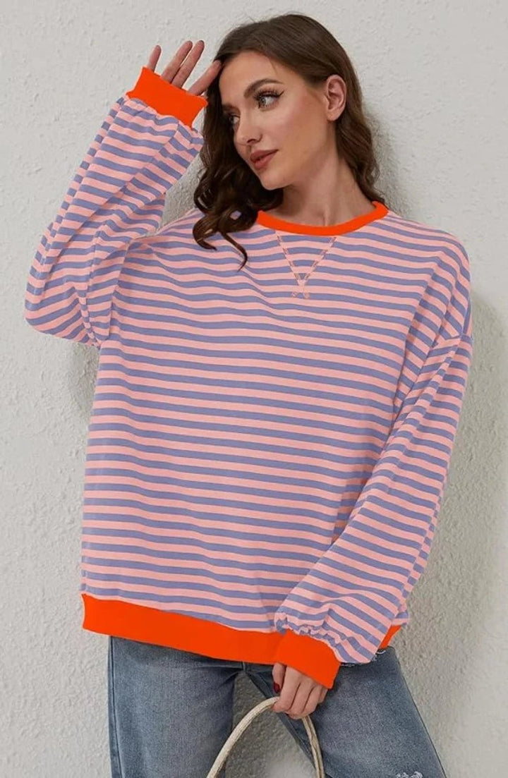 Women's Loose-Fit Striped Knitted Jumper Oversized Long-Sleeve Top
