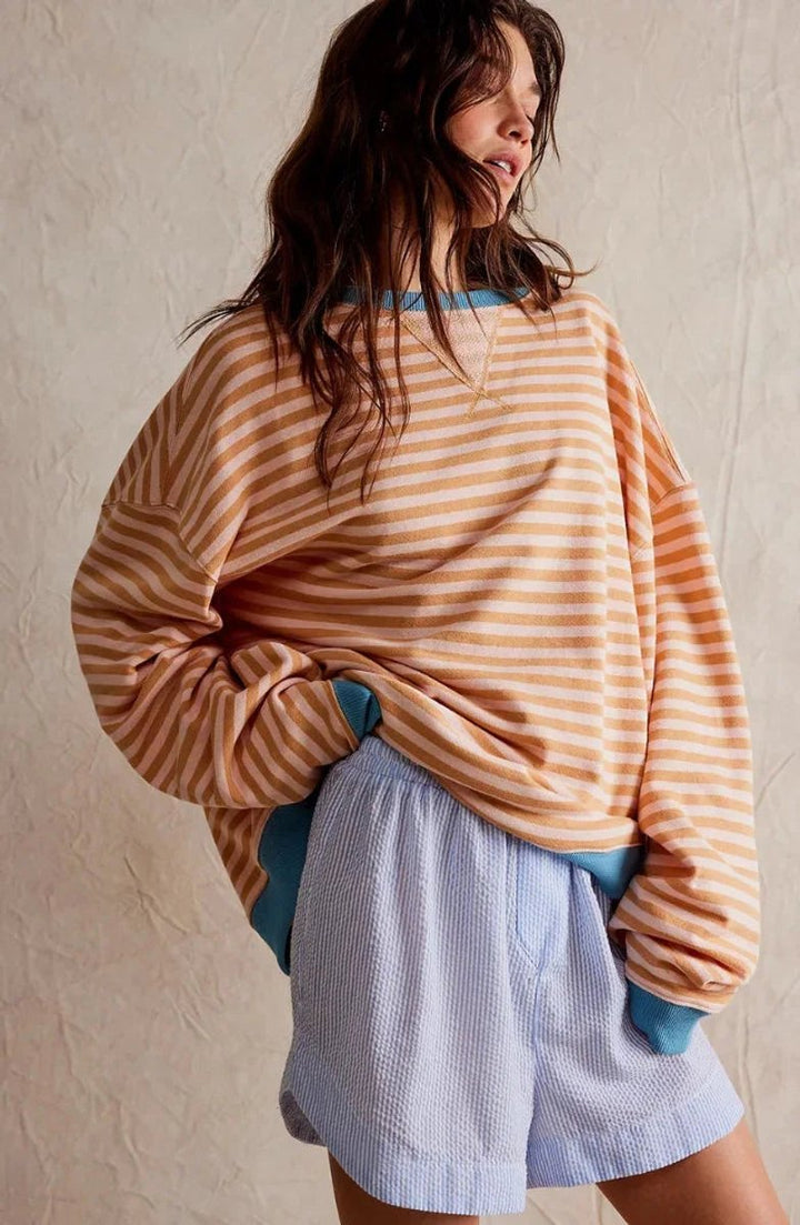 Women's Loose-Fit Striped Knitted Jumper Oversized Long-Sleeve Top
