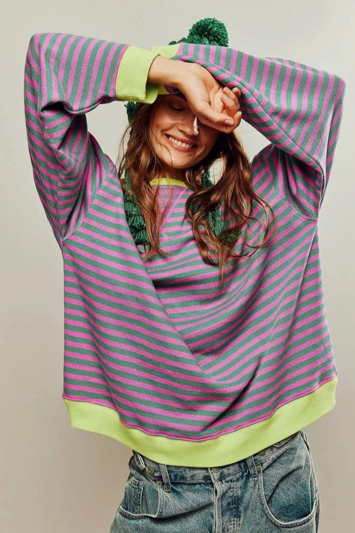 Women's Loose-Fit Striped Knitted Jumper Oversized Long-Sleeve Top