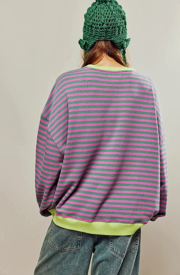 Women's Loose-Fit Striped Knitted Jumper Oversized Long-Sleeve Top