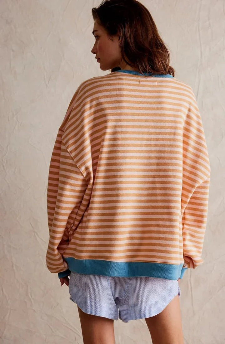 Women's Loose-Fit Striped Knitted Jumper Oversized Long-Sleeve Top