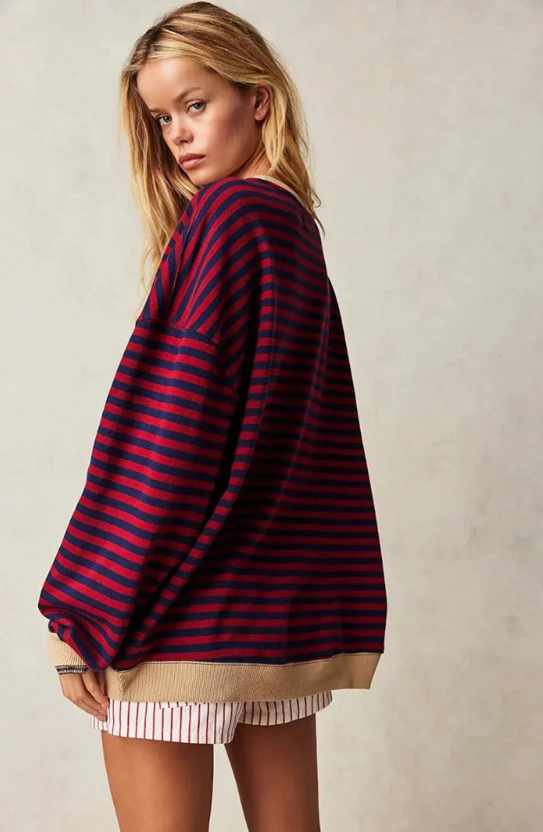 Women's Loose-Fit Striped Knitted Jumper Oversized Long-Sleeve Top