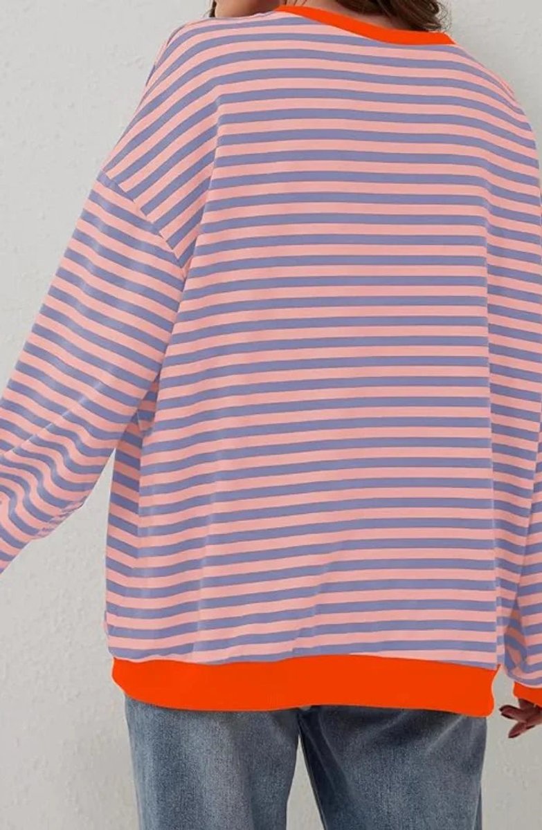 Women's Loose-Fit Striped Knitted Jumper Oversized Long-Sleeve Top