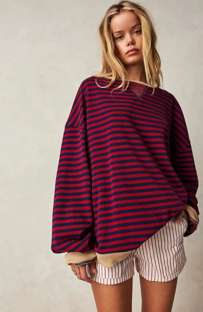 Women's Loose-Fit Striped Knitted Jumper Oversized Long-Sleeve Top