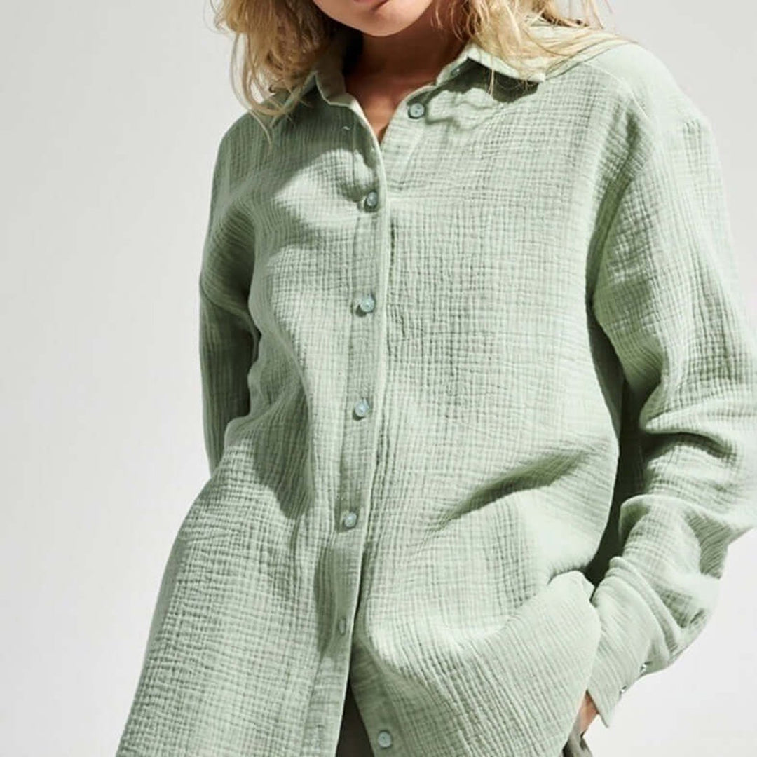 Women's Loose Long Sleeve Blouse Button-Up Casual Shirt