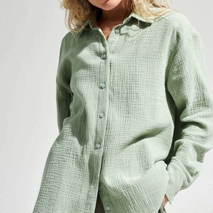 Women's Loose Long Sleeve Blouse Button-Up Casual Shirt