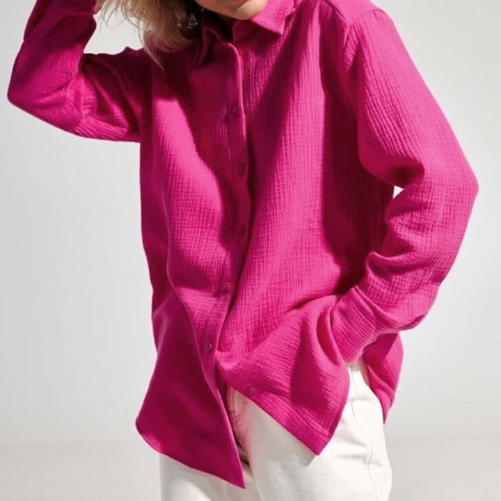 Women's Loose Long Sleeve Blouse Button-Up Casual Shirt