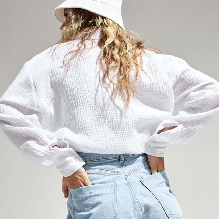 Women's Loose Long Sleeve Blouse Button-Up Casual Shirt