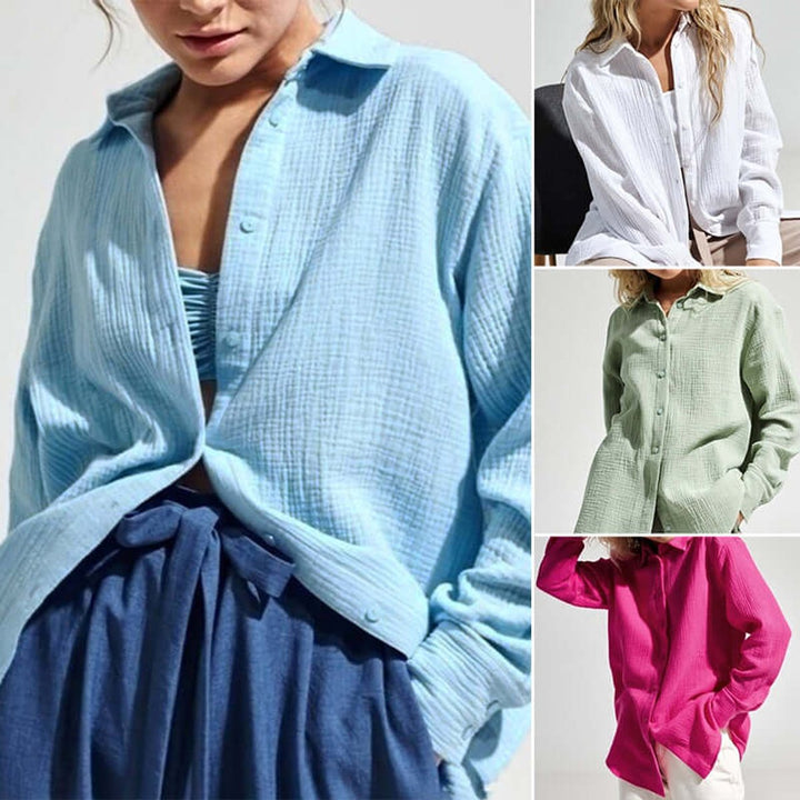 Women's Loose Long Sleeve Blouse Button-Up Casual Shirt