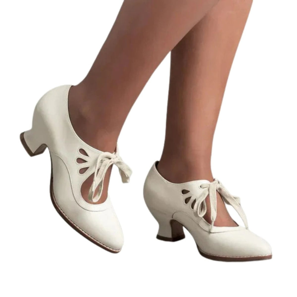 Women's Low Block-Heel Lace-Up Microfibre Court Shoes