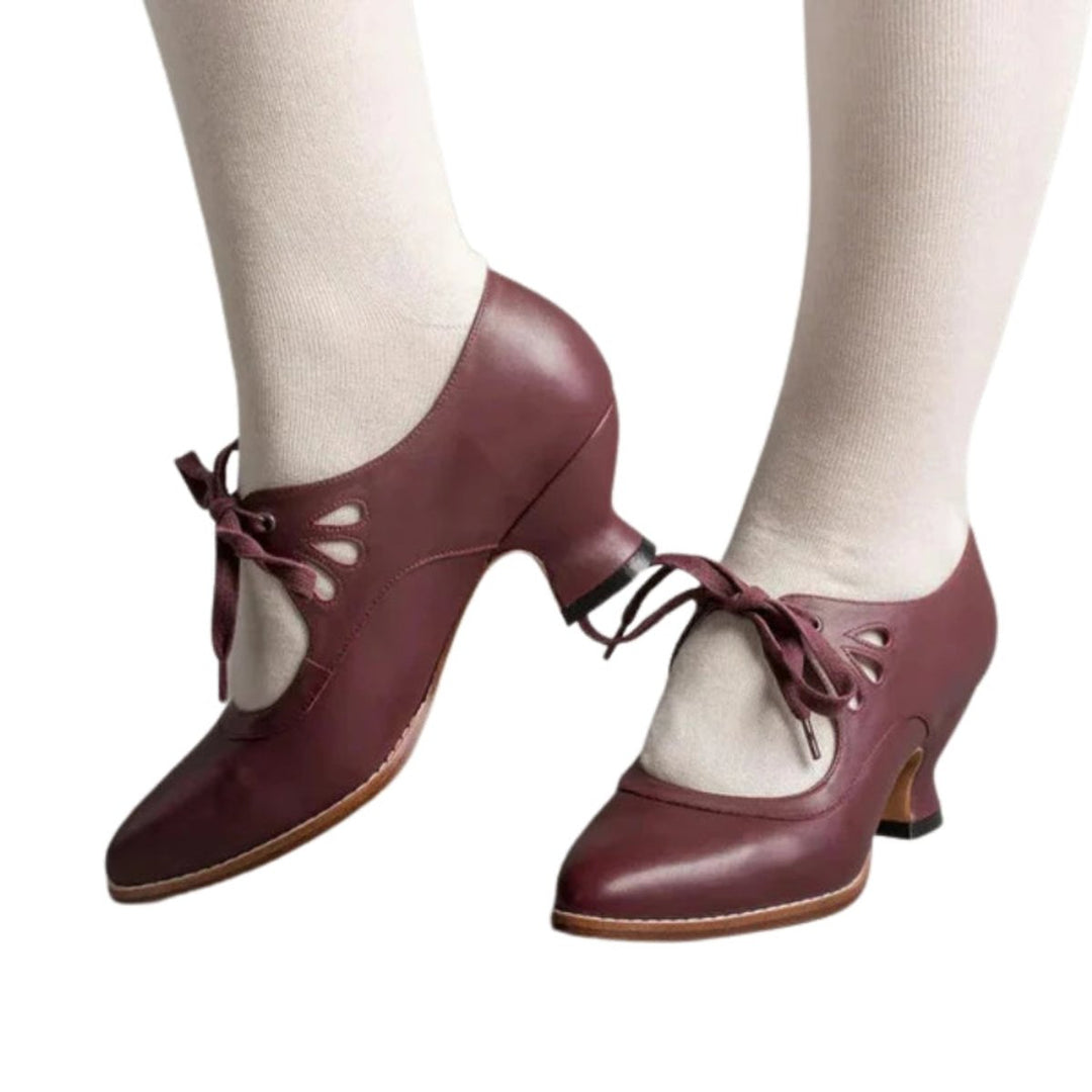Women's Low Block-Heel Lace-Up Microfibre Court Shoes