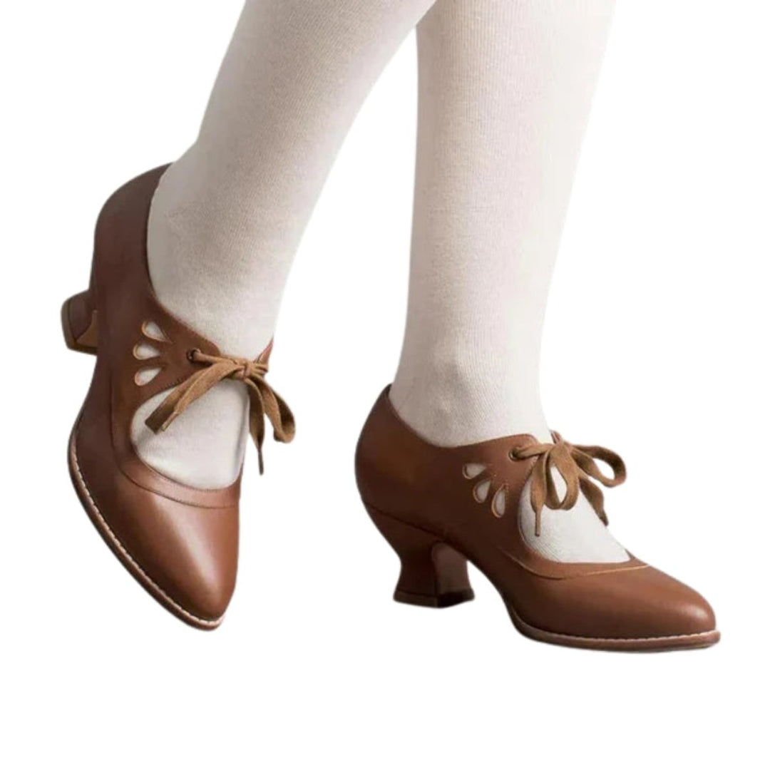 Women's Low Block-Heel Lace-Up Microfibre Court Shoes