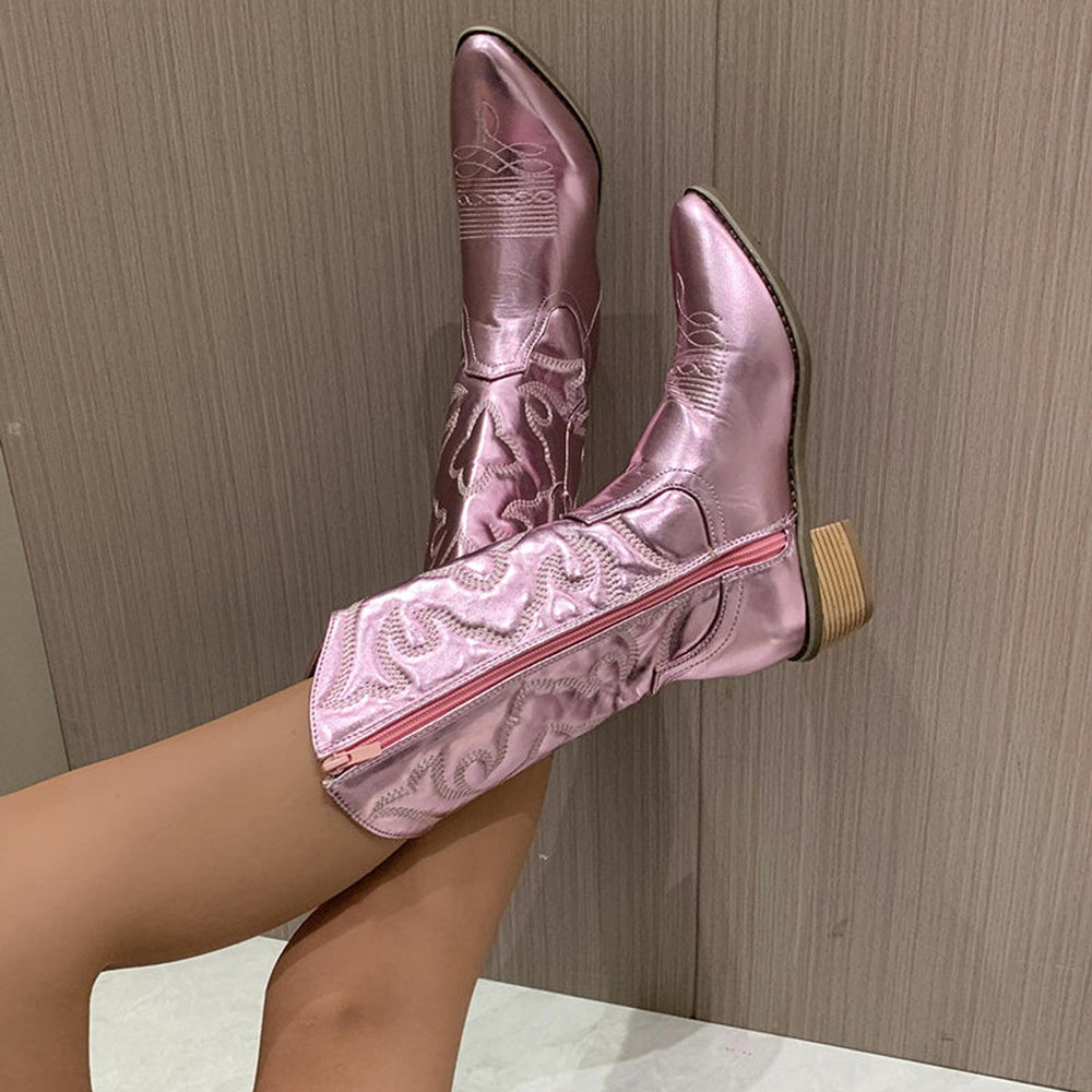 Women's Metallic Knee-High Heeled Cowboy Western Boots